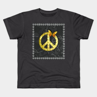 Golden Peace Symbol Butterfly 3D Graphic Kids T-Shirt